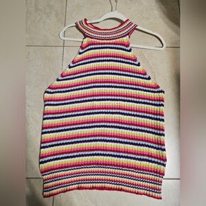 Anthropologie John + Jenn Rainbow Knit Crochet Halter Tank Small